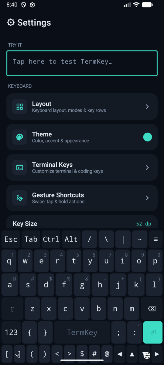 TermKey main layer with terminal key row