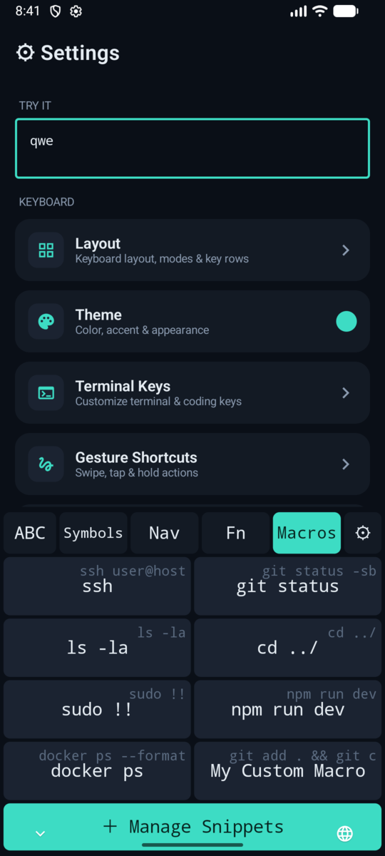 Macros layer with snippets as keys